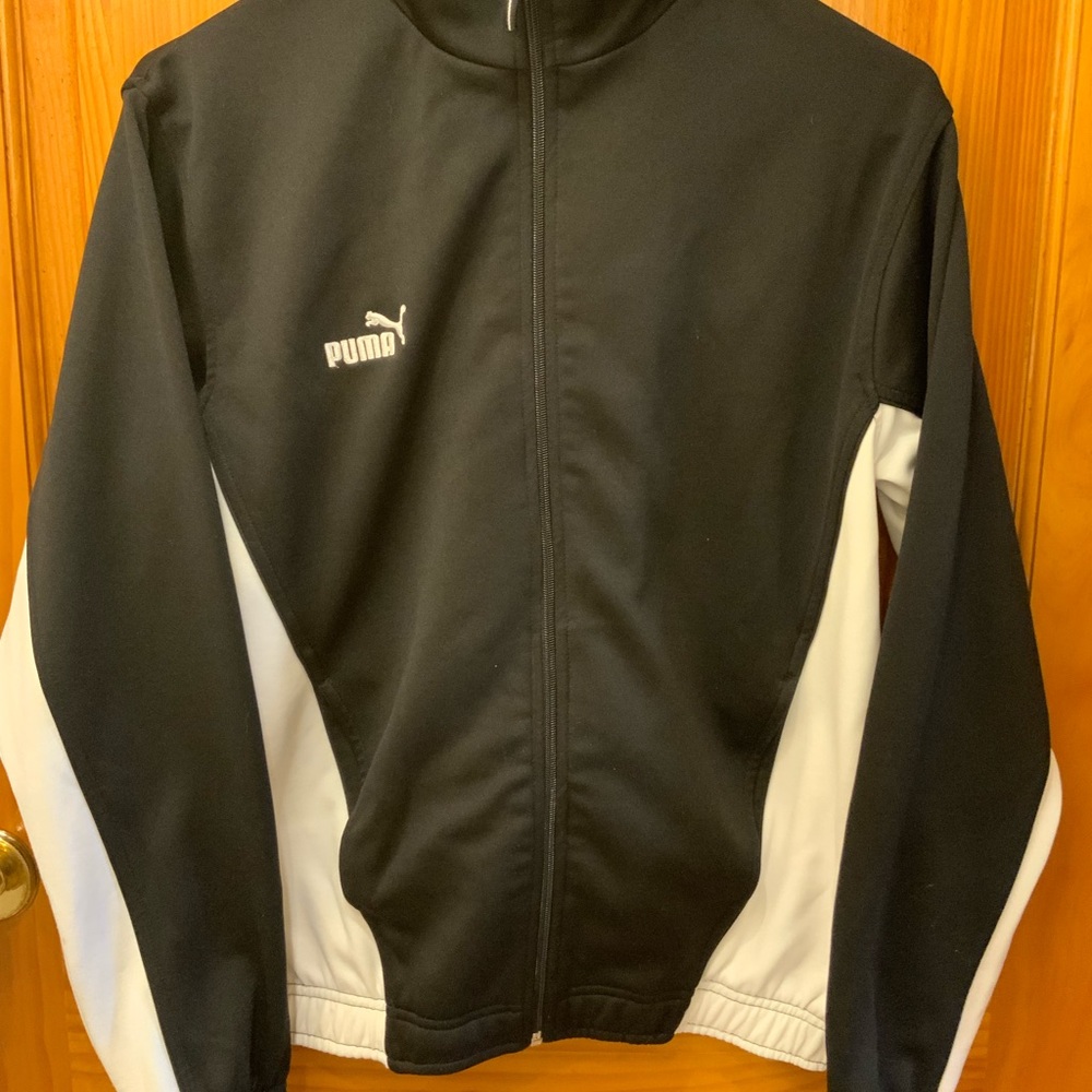 Puma Men's Black and White Athletic Zip Up Jacket